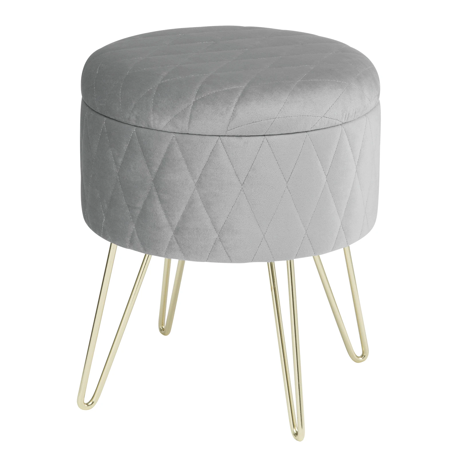 WOLTU - Taburete Otomano con Patas de Metal Doradas, Asiento Redondo de Terciopelo con Tapa y Caja de Almacenamiento para Dormitorio, Sala de Estar o Sofá