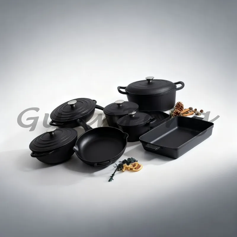 7-Piece Enamel Cast Iron Cookware Set Saucepan Frying Pan Seafood Pan Baking Pan Home Kitchen