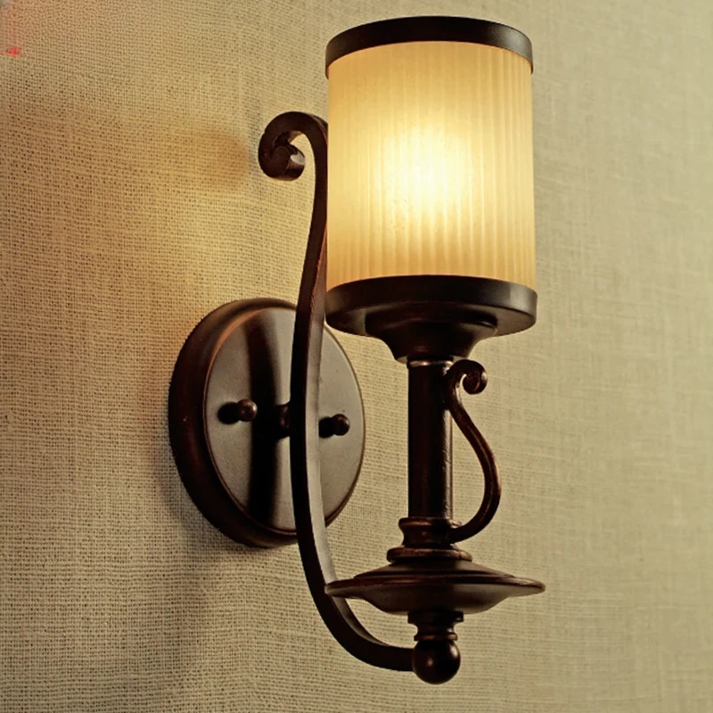 

American Vintage Iron Lamp Bedroom Wall Lamp Fashion Brief Mirror Light Aisle Lights