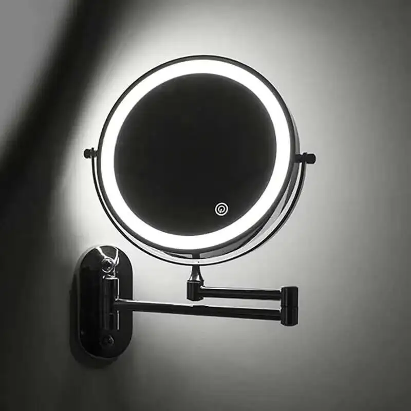 Wall Folding Makeup HD Mirror Double Side Fill Light Magnifying USB Charging Led Tricolor Dimming Bathroom Cosmetic Mirrors