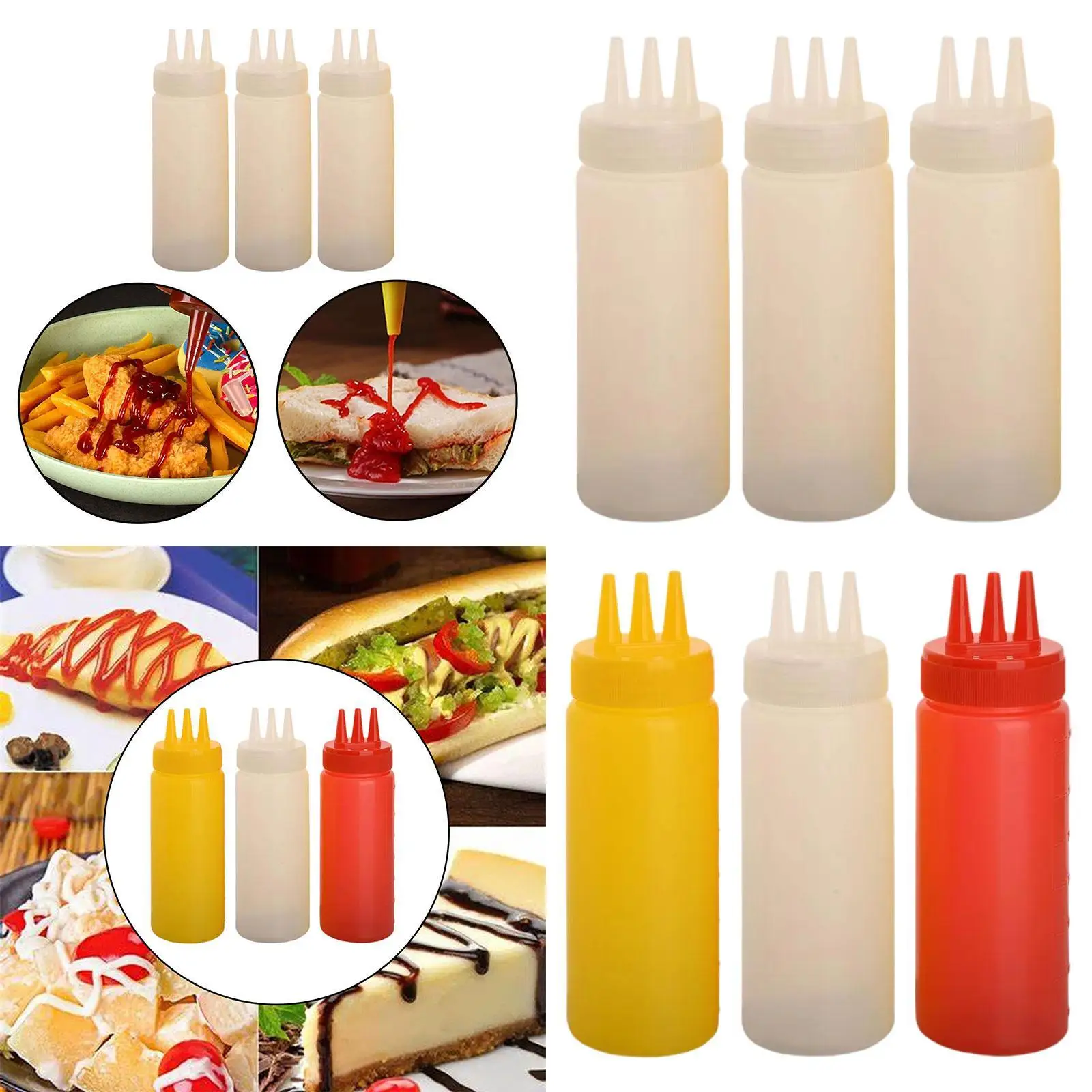 3 botellas de salsa para apretar, contenedor vacío recargable, botellas de chorro para jarabe, Camping, barbacoa, decoración de galletas Mustarde