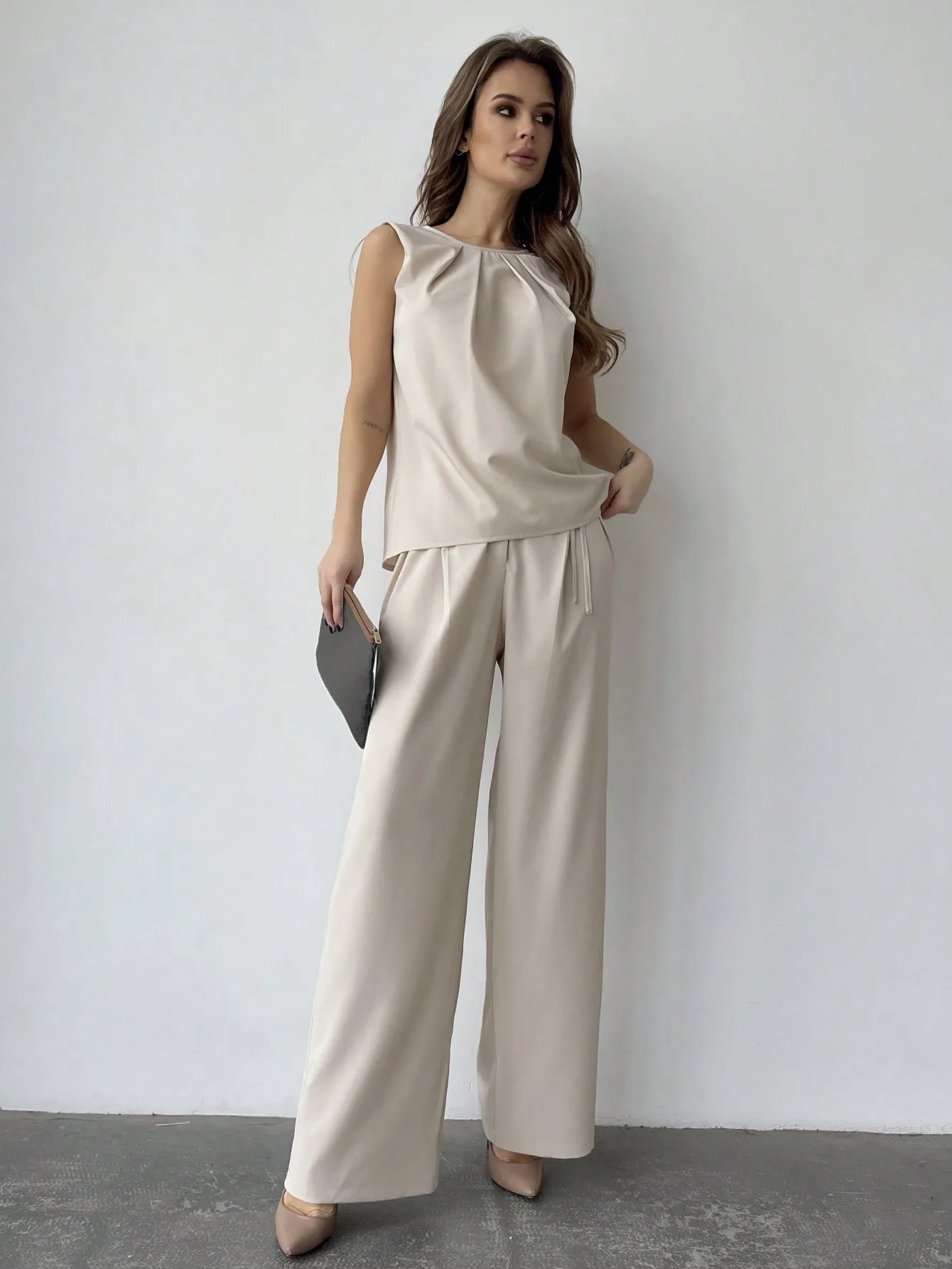 2024 Amazon wish Independent station cross-border new sleeveless top + high-waist commuter waist strap pants two-piece set