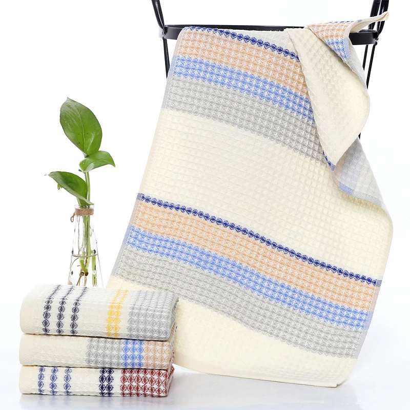100% Cotton Striped Waffle Bath Towel 4