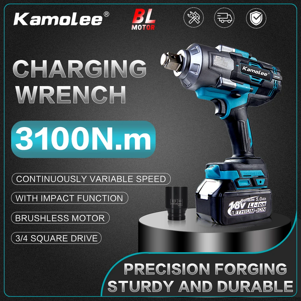 Kamolee 3100N.m High torque wireless brushless electric impact wrench 3/4 inch Power Tools Compatible With Makita 18V Battery