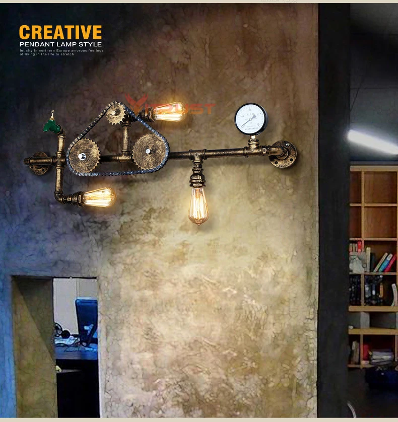 

Vintage Gear Pipe Wall Lamps Industrial Wall Lights Dining Room Bar Cafe Restaurant Decoration Water Pipe Wall Lighting