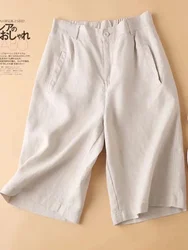 White Linen Women's Summer Shorts Casual Solid Solid Summer Outfits for Women 2024 Oversize Fashion Loose Women's Shorts