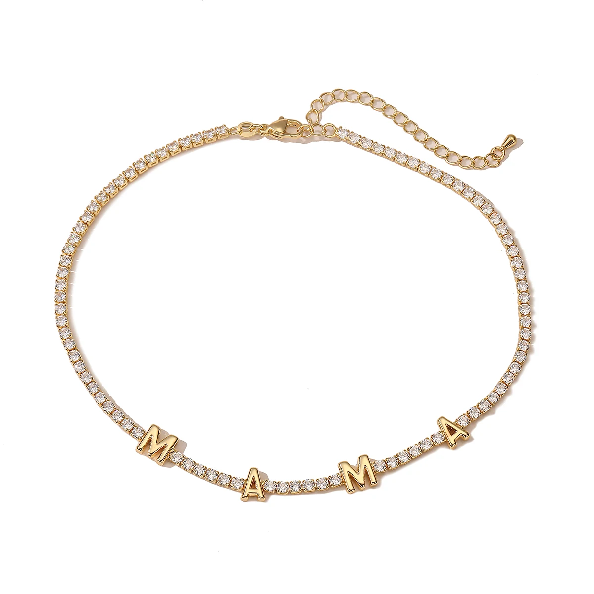 2027 New Arrival Gold Color Luxury AAA Cubic Zirconia Chain LOVE MAMA Choker Necklaces For Women Gift