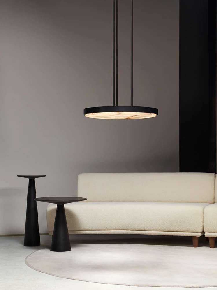 Dimmable Alabaster & Marble Pendant - 5cm Small Round LED Hanging Light for Living Room, Minimalist Home Deco Lighting