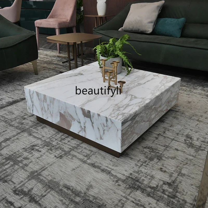 

xzMarble square stainless steel coffee table Hotel sales exhibition hall Engineering lobby Reception large coffee table