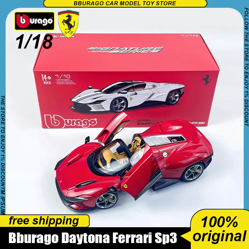 In Stock Bburago 1:18 Ferrari Daytona Sp3 Blue White Red  Alloy Miniature Diecast Model Ferrari Sports Toys Kid Christmas Gift