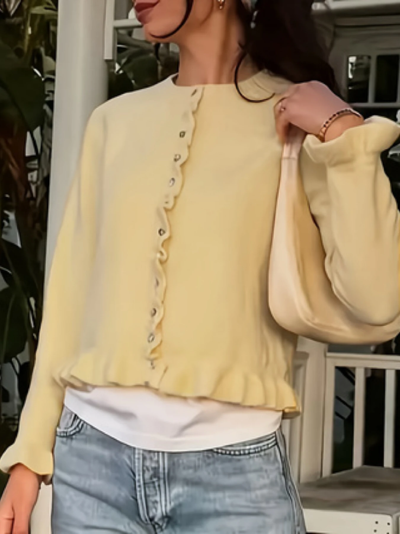 

Осень/зима 2025 однотонный плиссированный кружевной вязаный кардиган-свитер куртка