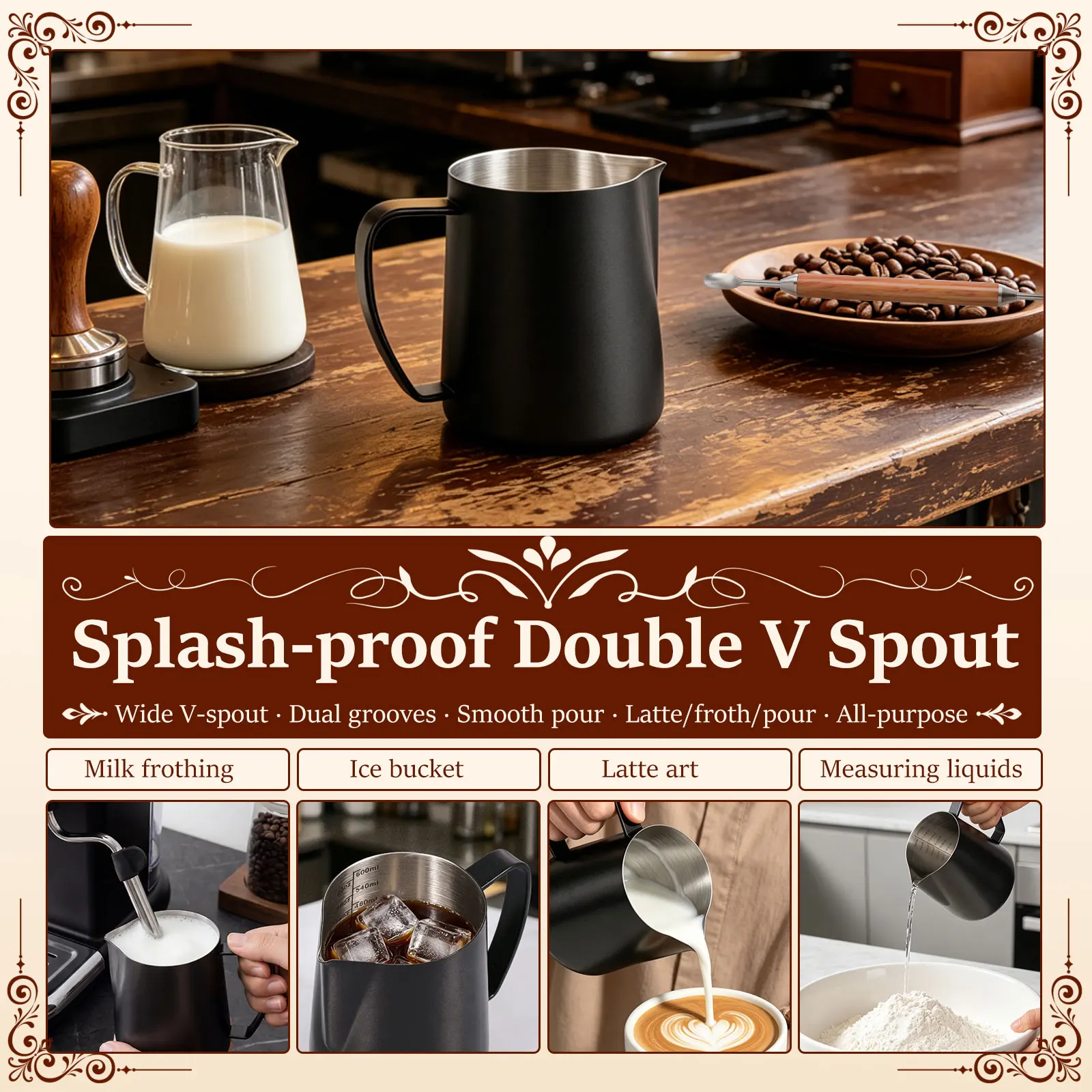 600ml Stainless Steel Milk Frothing Jug Espresso Milk Frothing Pitcher Latte Frothing Art Pitcher Mug Cup Barista Latte Art Tool view 6