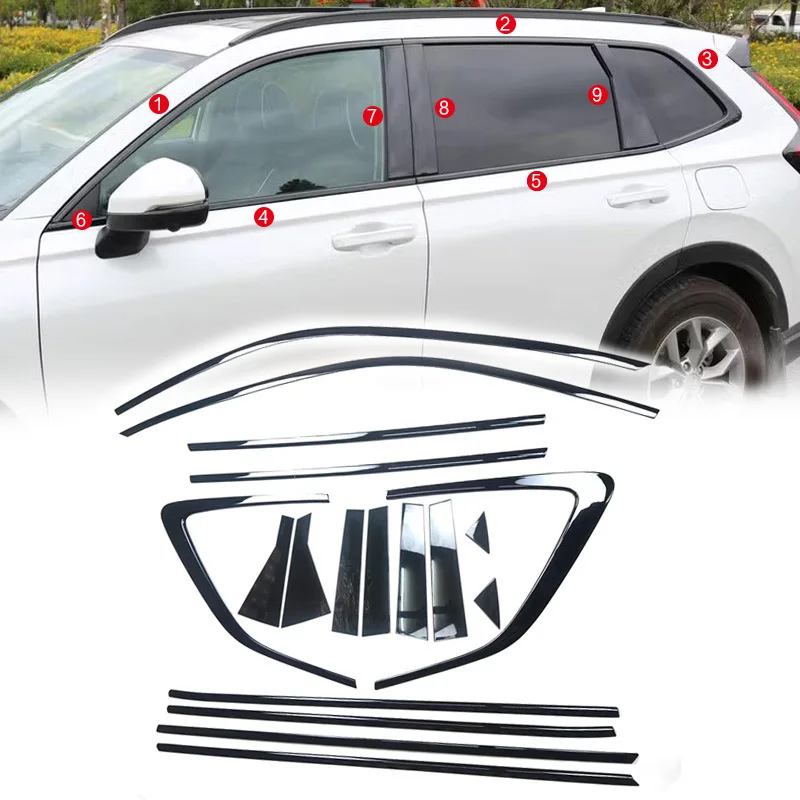 

For Honda 2023 2024 CRV Window Trim Stainless Steel Painted Black Full Decorative Bright Strip Exterior Window Molding