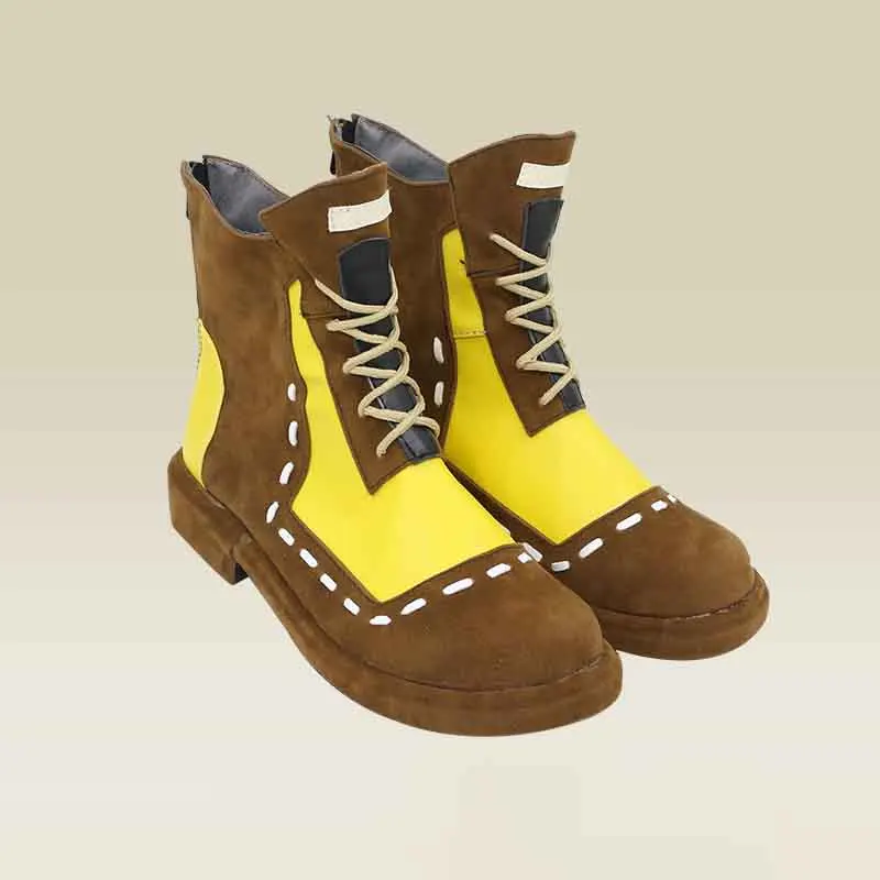 돈키호테 코스프레 신발 게임 림버스 컴퍼니 신발 노란색 스트랩 미들 부츠 롤플레잉 인조 가죽 부츠 다용도
