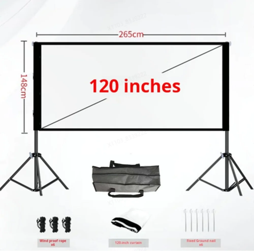 120-inch projection screen with stand, 16:9 aspect ratio, foldable and wrinkle-resistant, washable, portable,suitable for indoor