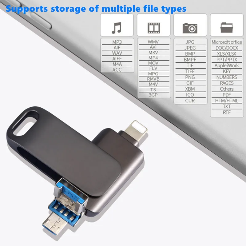 64gb Rotate Usb 3.0 Flash Drive for iPhone 128gb Type C otg lightning interface usb3.0 pendrive for Iphone7/8/9/11/12/13 / Ipad