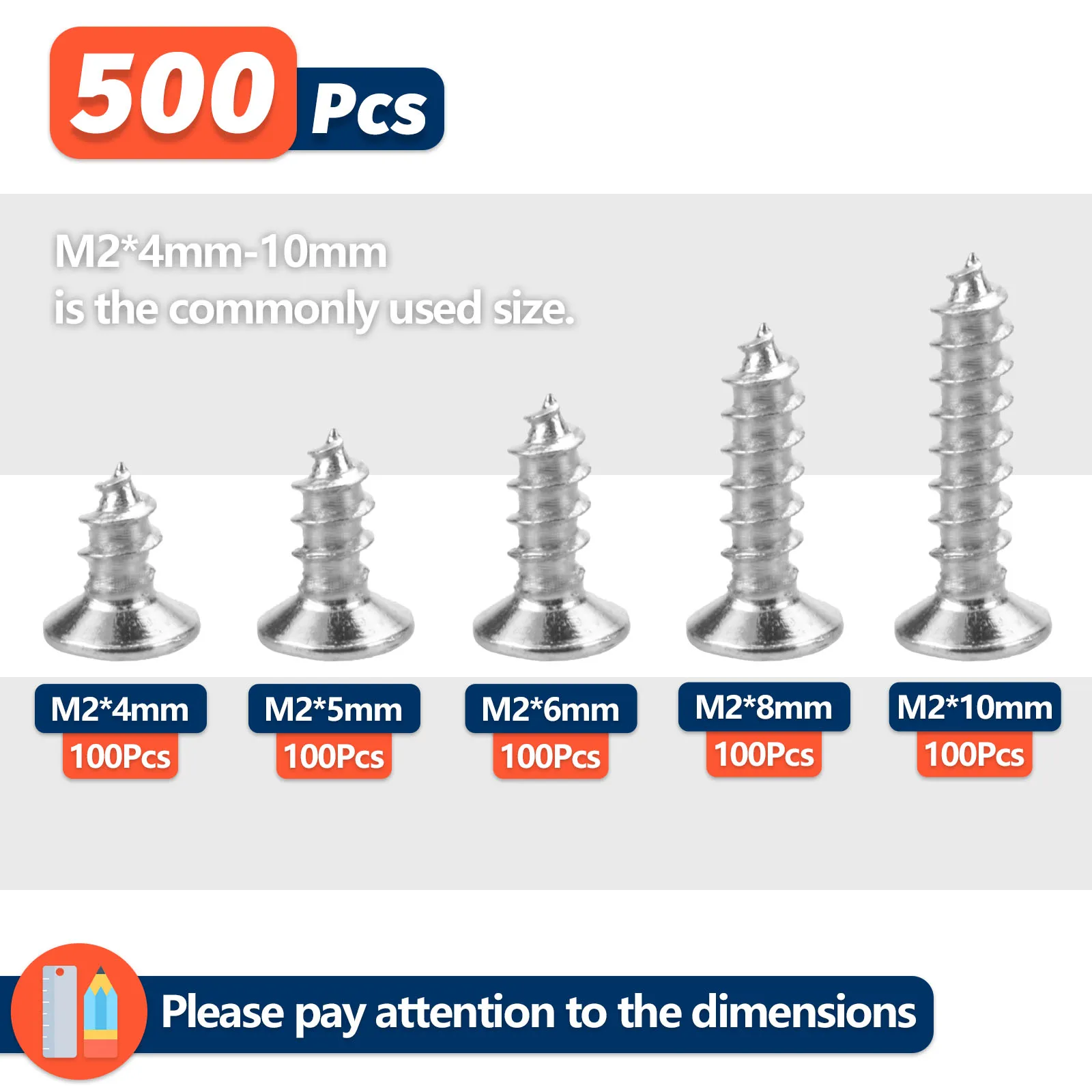 500 pçs m2 auto rosqueamento parafusos phillips variedade kit 5 tamanhos liga de aço cruz unidade cabeça plana auto perfuração parafusos madeira diy