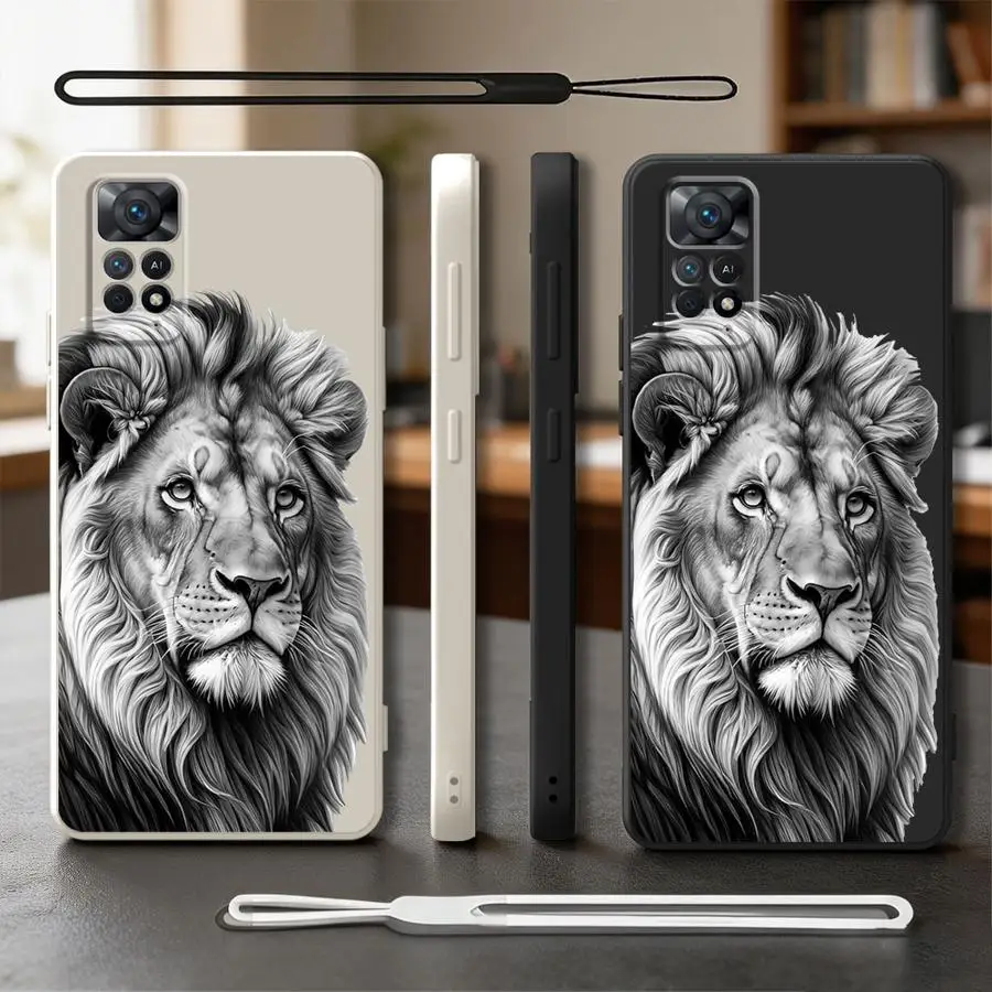 Coque pour Xiaomi Redmi Note 15 Pro Plus A1 A2 A3 A5 A7 9 12 11 10 K40 K60 Note 14 13 15A 8 – Motif Lion Portrait sur le devant