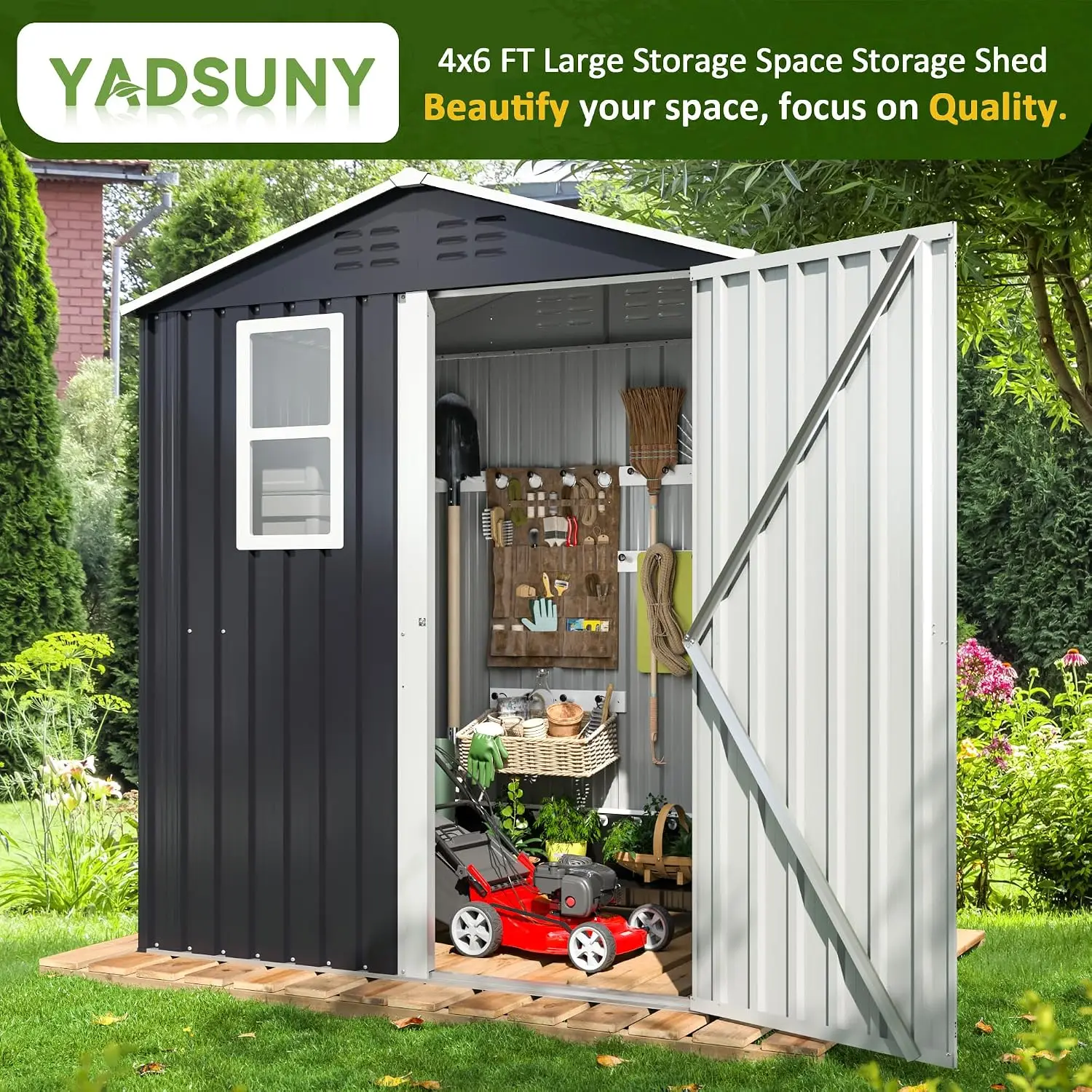 5.9x4 FT Metal Outdoor Storage Shed with Lockable Doors & Windows for Backyard Garden Patio, Grey, Customized