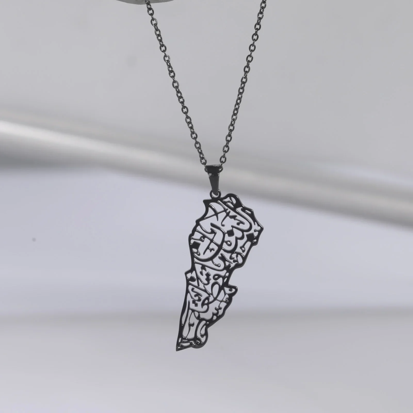Lebanon Islamic Map Pendant Necklace Women Men Stainless Steel Black Geography Country Jewelry Gift Wholesale
