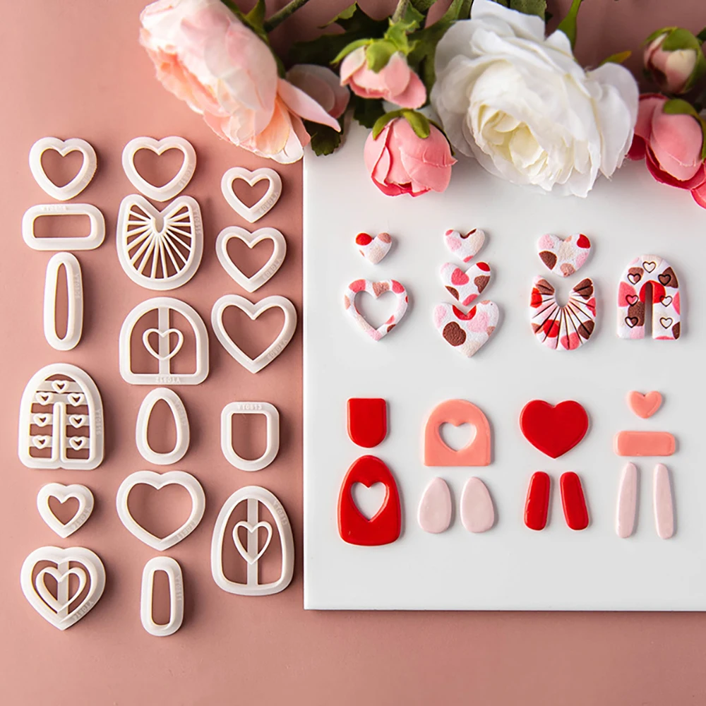 Valentine's Day Series Heart Shaped Polymer Clay Soft Ceramic Molds Cartoon Love Earrings Jewelry Pendant Making Cutting Tools