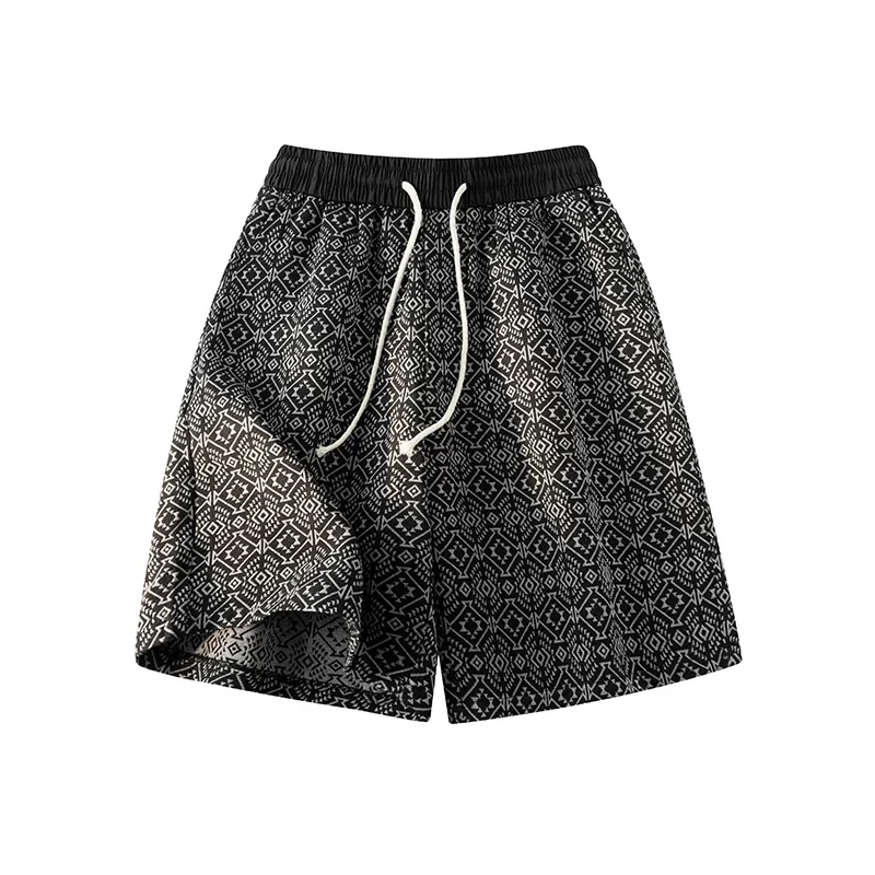 Verão barato roupas de férias homem jacquard praia shorts 2026 estilo nacional vintage xadrez dos homens casual solto shorts masculino