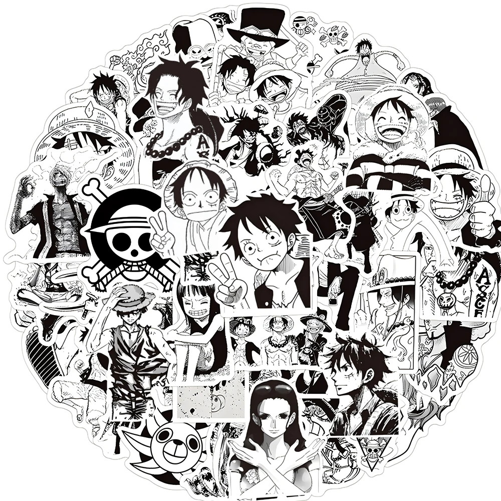 10/30/50/120pcs Black White Luffy Zoro Cartoon Stickers Anime ONE PIECE Decals Suitcase Motorcycle Laptop Car Cool Sticker Decor view 2