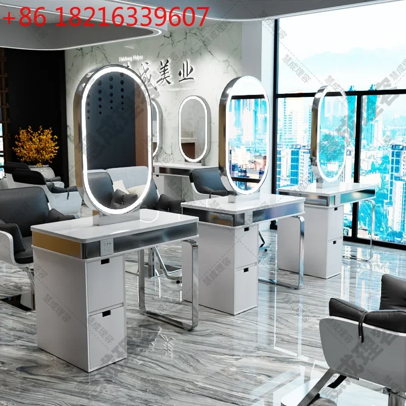 Single and double-sided hairdressing mirror special reliable wall floor mirror with light high-end haircut