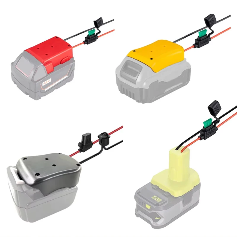 Battery Adapters For Makita/Bosch/Milwaukee/Dewalt/Black&Decker/Ryobi 18V Power Connector Adapter Dock Holder 14 Awg with fuse