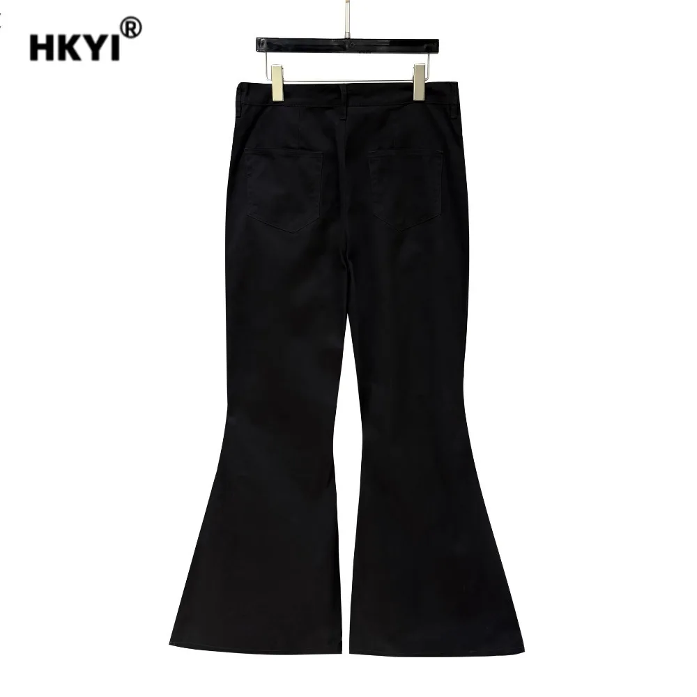 HKYI men's zipper flared floor length pants, loose stacking casual pants, work pants