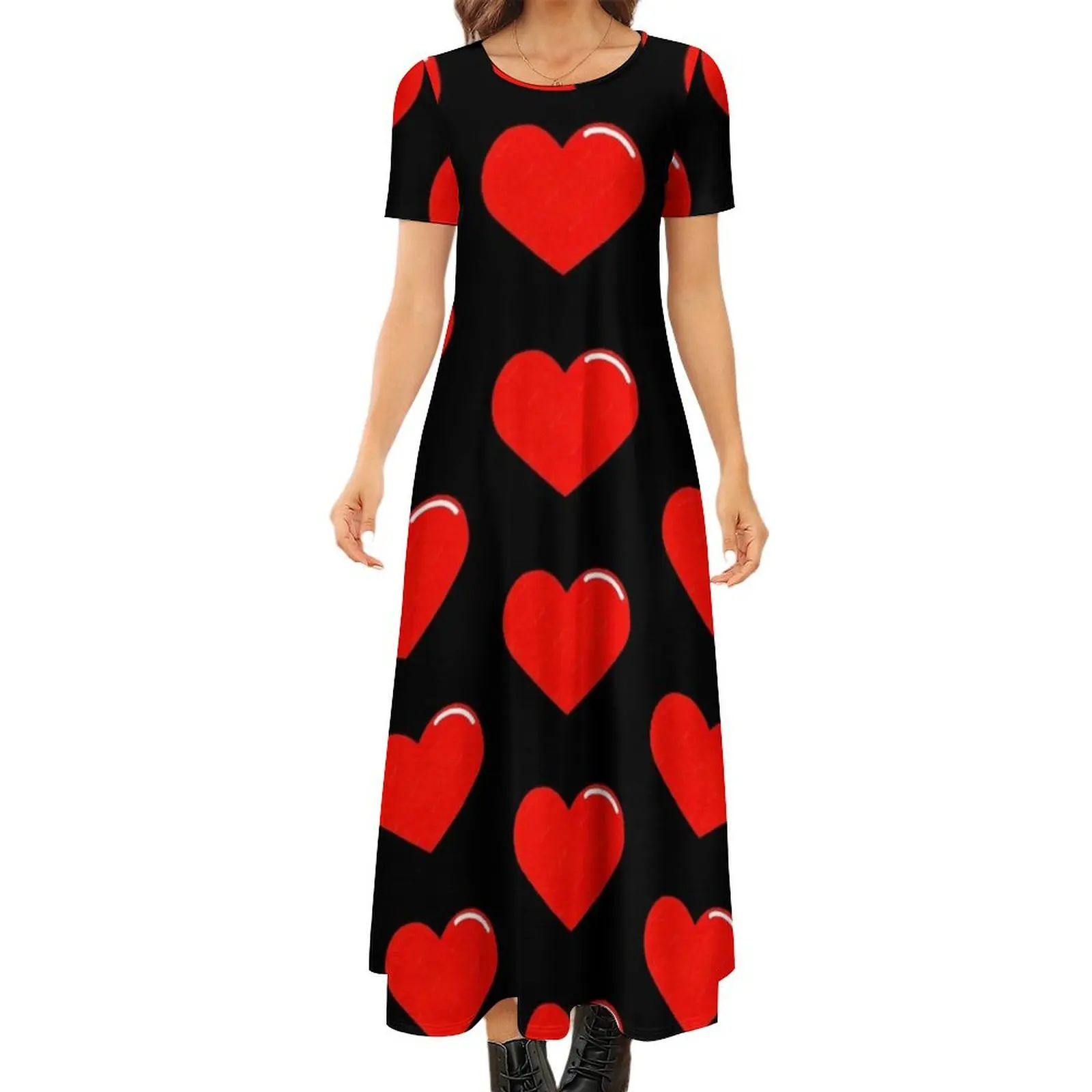 

Heart Round Neck Short Sleeve Dress chic and elegant evening dress elegant women"s dresses for wedding Woman fashion