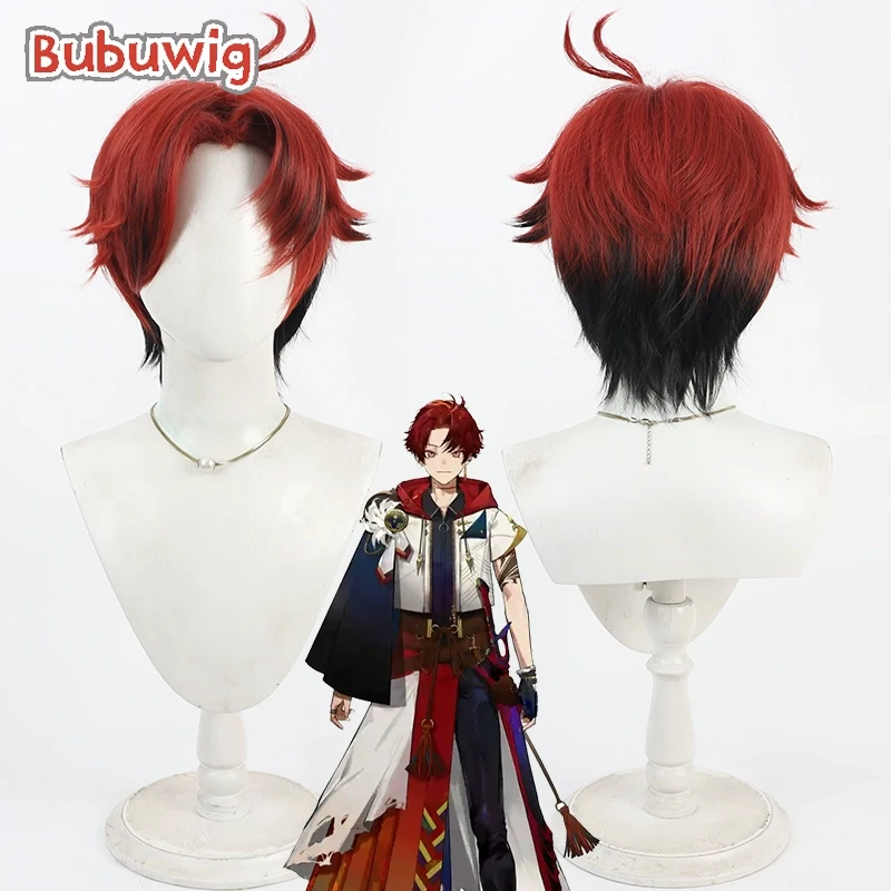 

Bubuwig Synthetic Hair Hiiragi Tsurugi Cosplay Wigs Virtual YouTuber Hiiragi Tsurugi 30cm Red Mixed Black Men Wig Heat Resistant