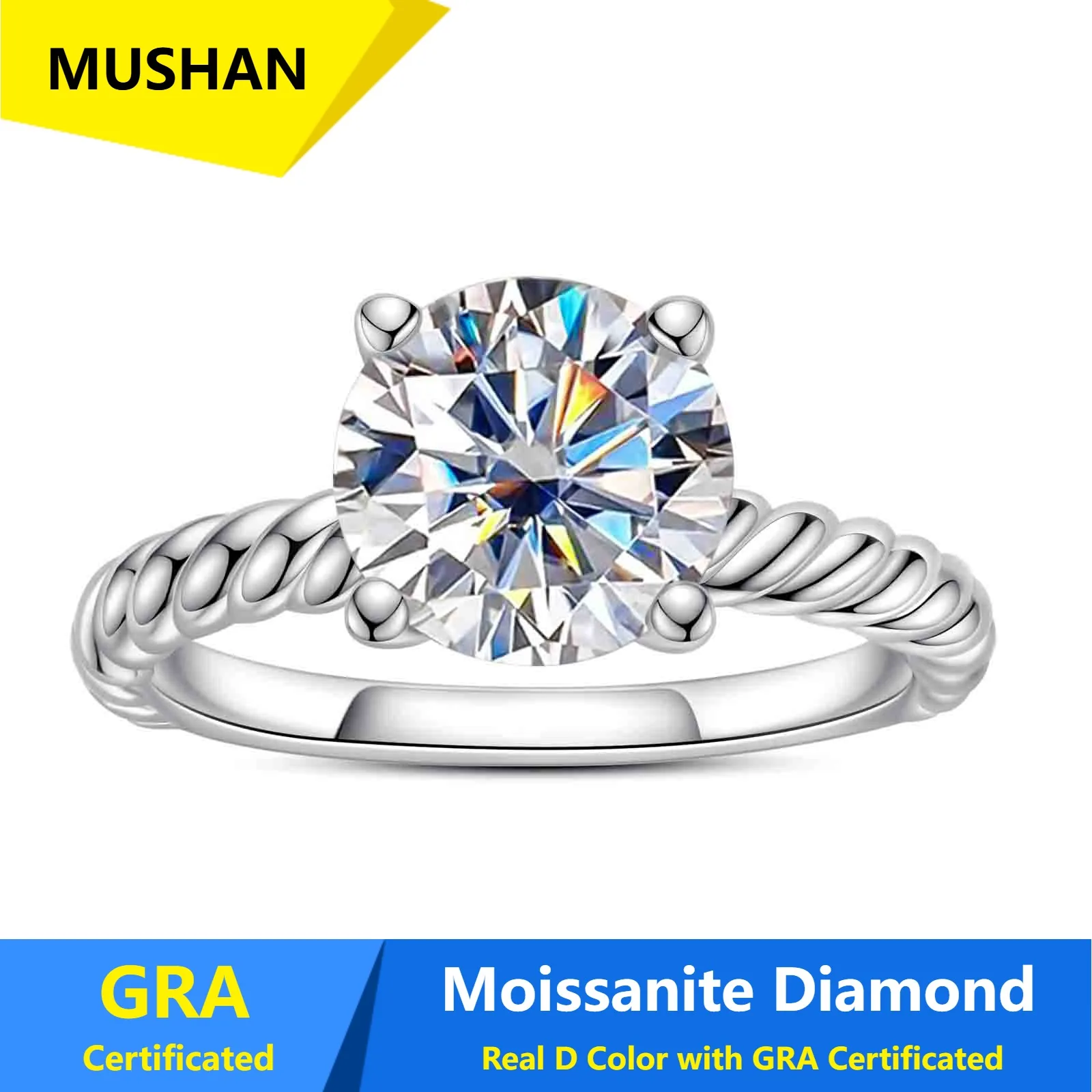 MUSHAN Luxury Jewelry 925 Sterling Silver Ring Band Women GRA Certificated Moissanite Diamond Emerald D Color Rings Fine Jewelry