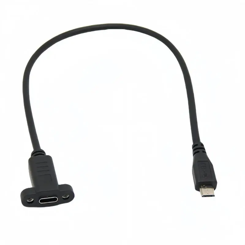 30cm Android Micro USB Male to Type-C Female Extension Cable With Ear Screw Hole Panel USB 2.0 Data Cable