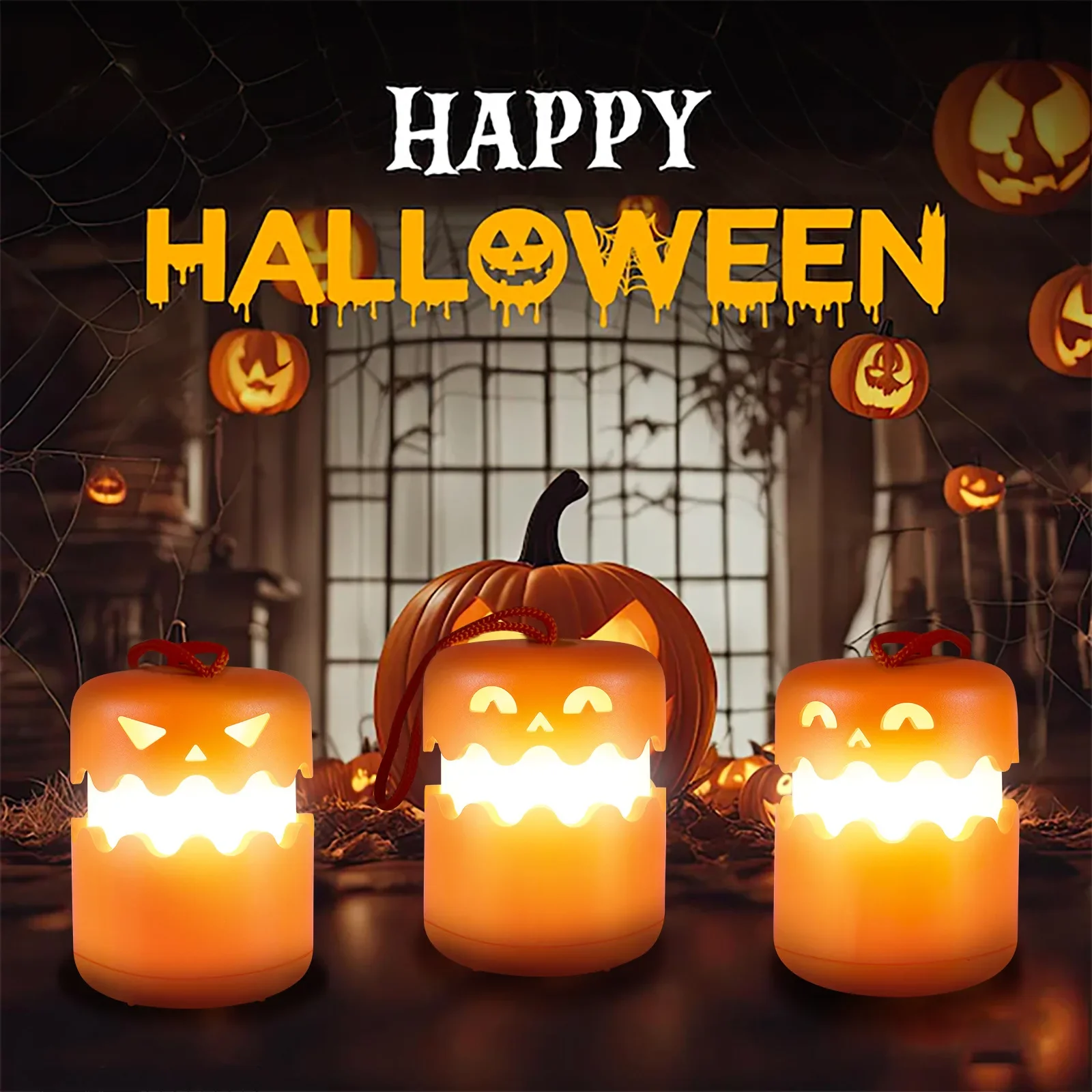 

Halloween pumpkin lamp foldable portable night light party atmosphere rope pull LED Party Holiday Decorative light Recharge