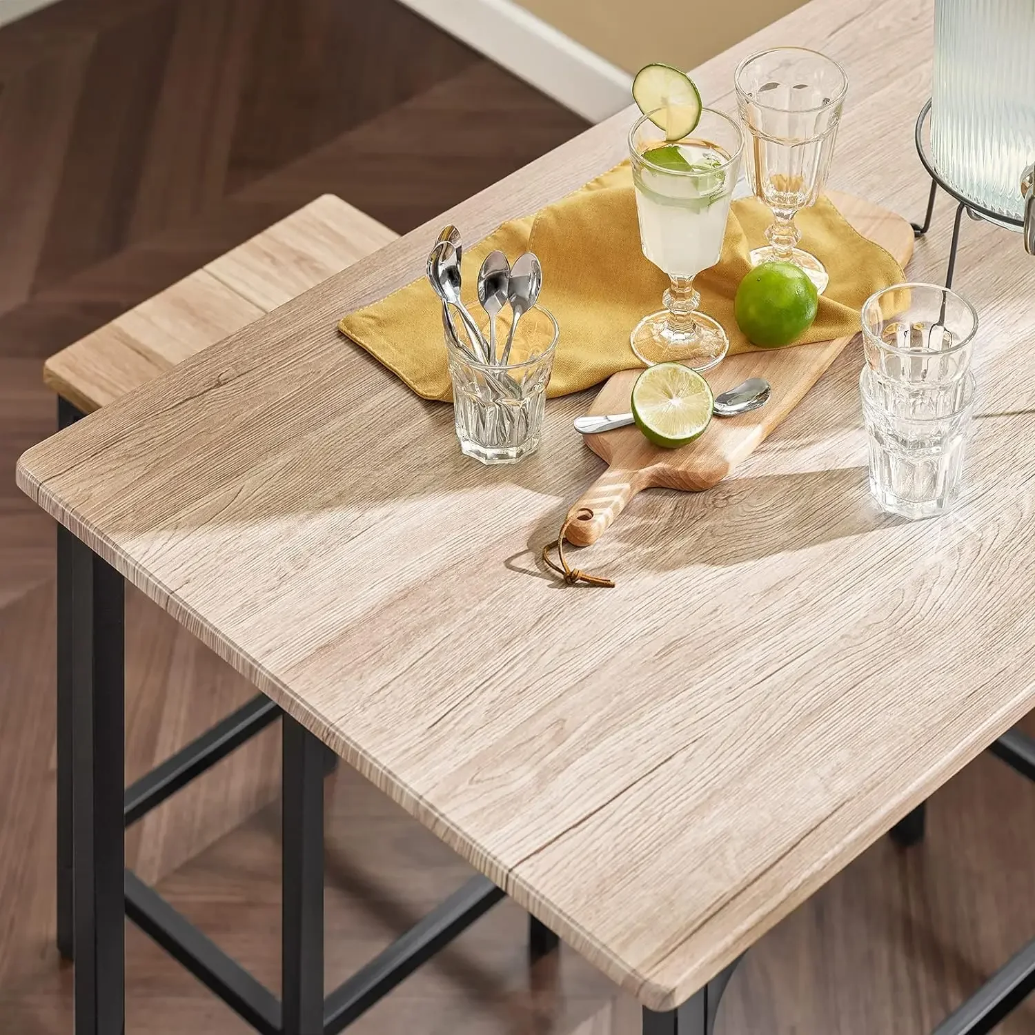 Cozinha Pequeno-almoço Bar Set, 1 mesa de bar e 4 fezes, Home Dining Set-OGT11, Natural