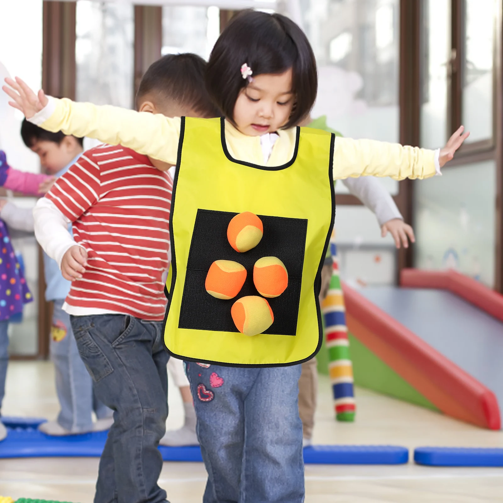 

10 pcs Vest Sponge Ball Kids Sticky Ball Vest Set Self-Sticking Play Gear Outdoor Group Yellow Random