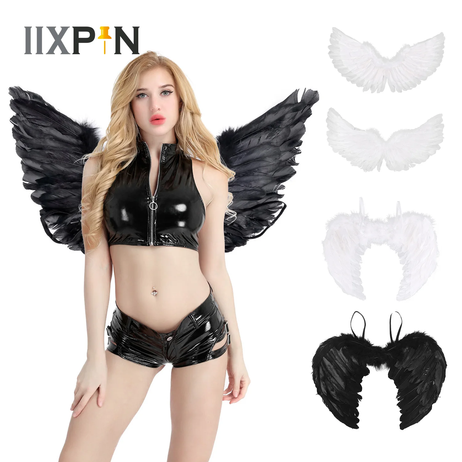 

Halloween Devil Angel Fairy Real Feather Wings for Dance Party Cosplay Costume Show Masquerade Carnival Holiday Fancy Dress Up