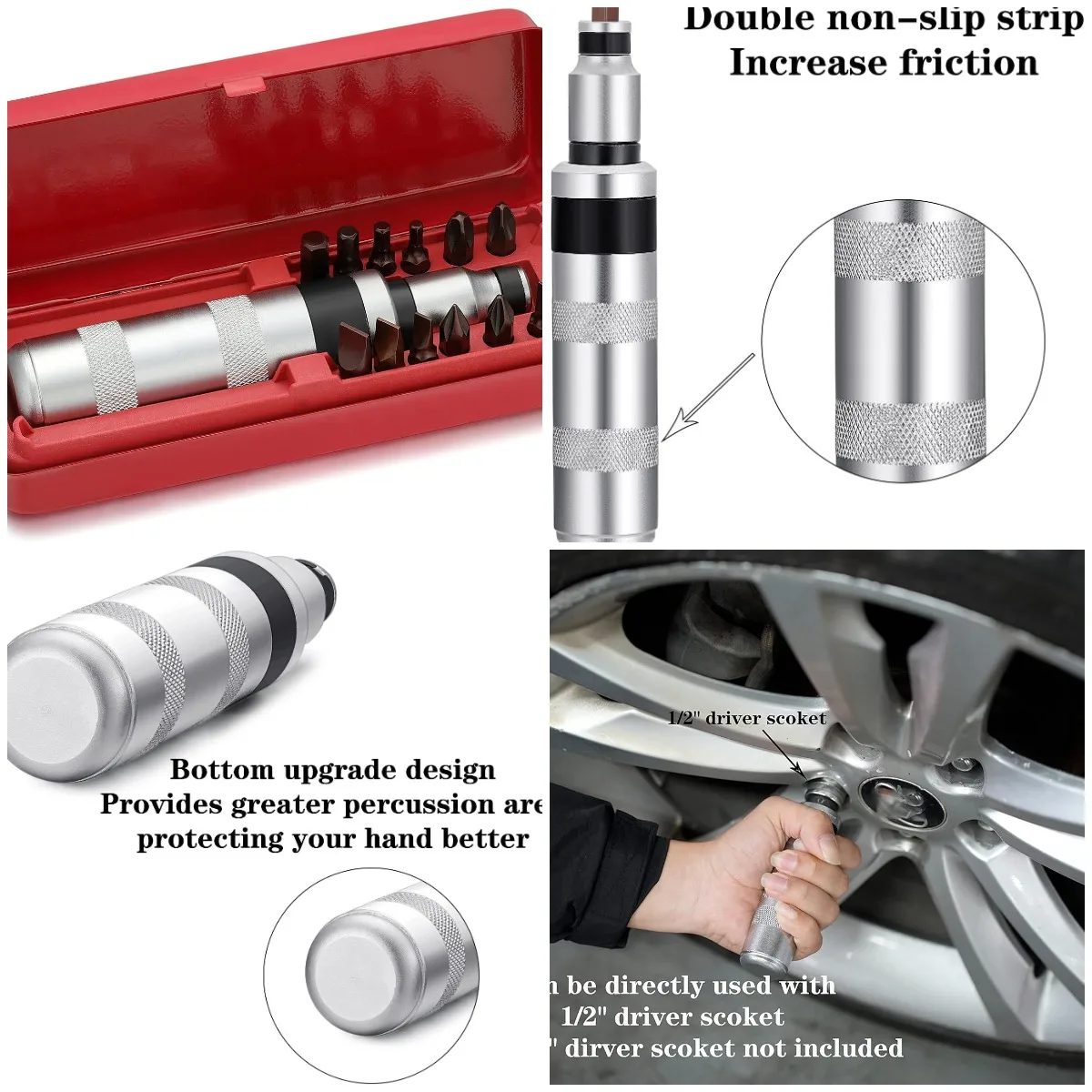 

Набор ручных реверсивных ударных отверток 1/2 дюйма — сталь S2 из 12 шт., прочный экстрактор крепежа
