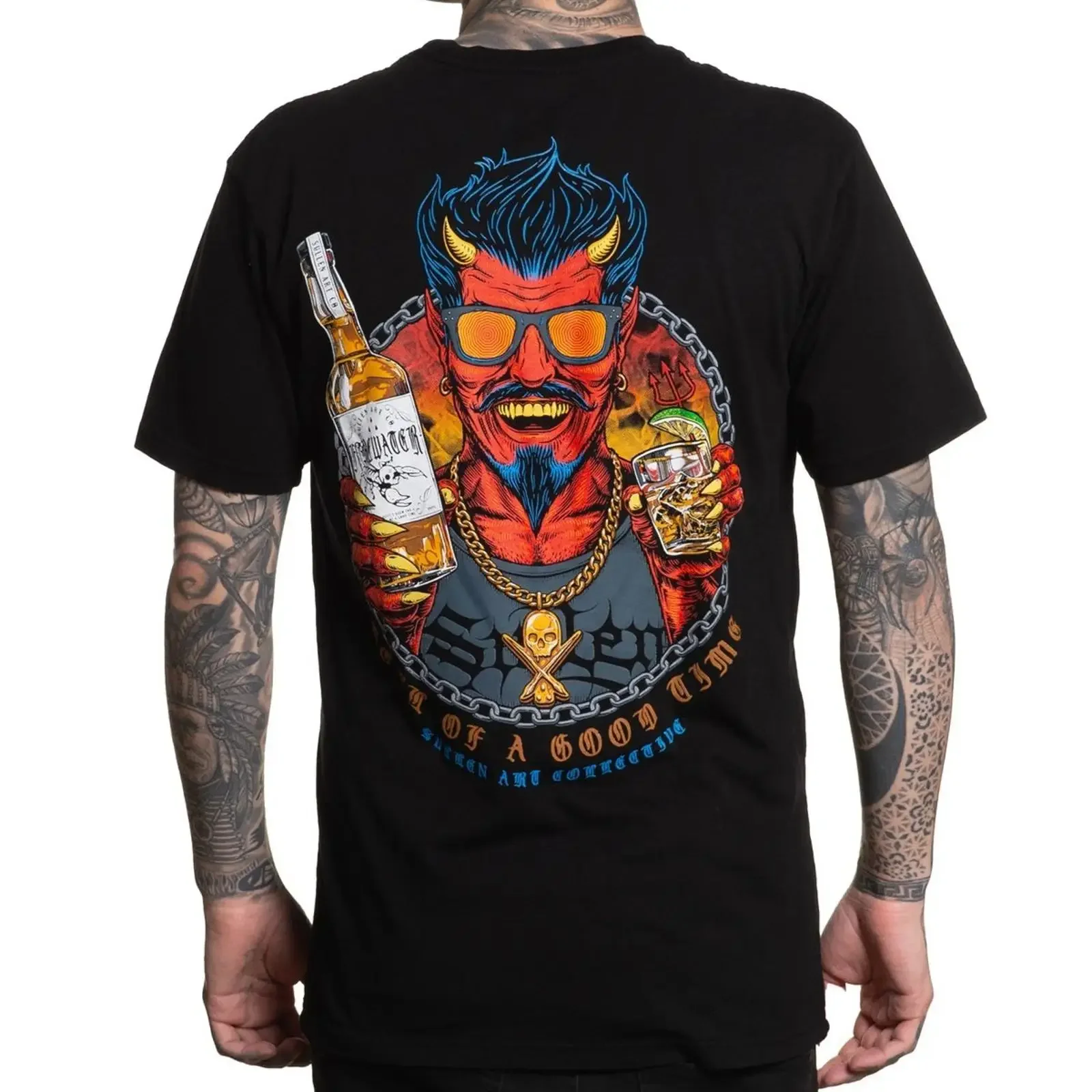 T Shirt Sullen Helluva Time Devil Tequila Premium Black UK M 3XL No Duty vintage Washed Stylish Slightly Soft homme Casual