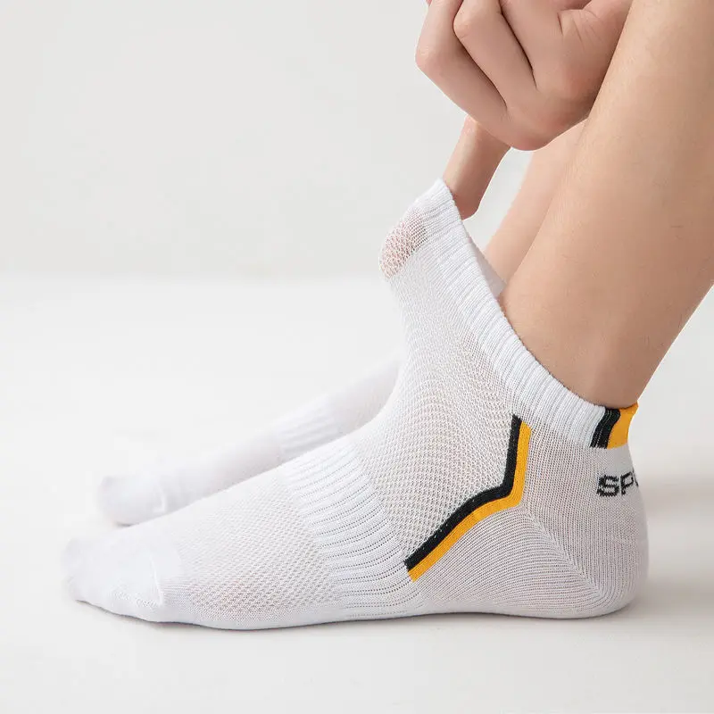 5pairs Men's Fashion Sports Socks, Striped Cotton Sweat Absorption Breathable Comfortable Ankle Socks