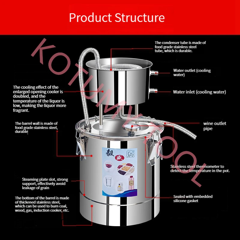 Imagem -03 - Água Álcool Distiller Faça Você Mesmo Moonshine Equipamentos para Whisky Wine Still Home Brewing Kit Aço Inoxidável 10l