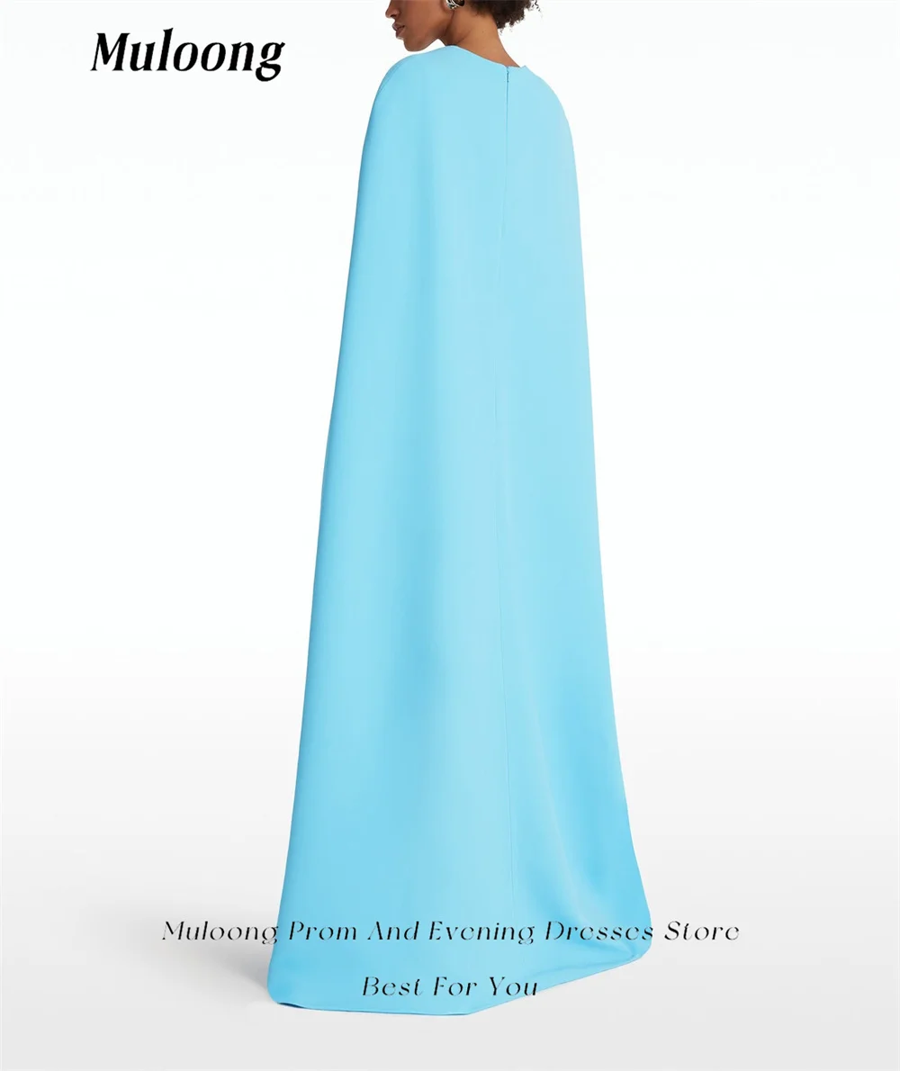 Muloong Sky Blue Mermaid Gown Straight Neck Gown with Caped Back Party Dresses Floor Length Evening Dress Haute Couture Dress