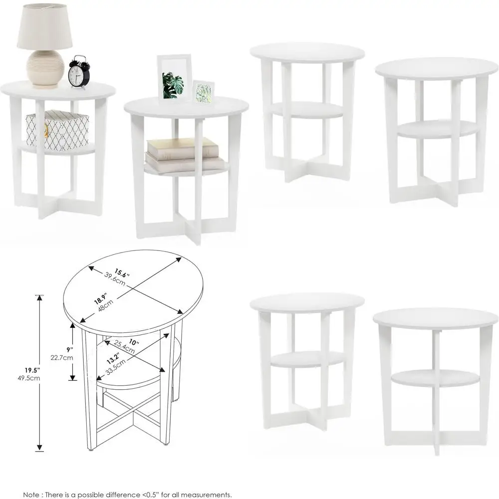 

2-Tier Round End Table Set, Oval Top Nightstand with Shelf, Living Room & Bedroom, White