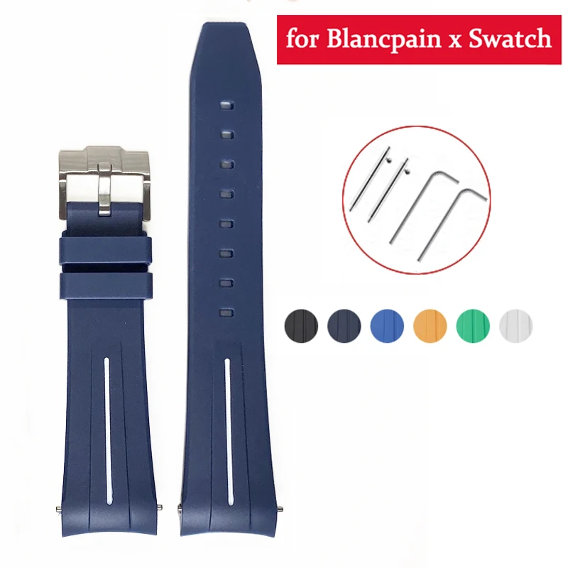 Curved Rubber Strap for Blancpain x Swatch Quick Release Stainless Steel Buckle 22mm Waterproof Replace Watch Band for Men Women