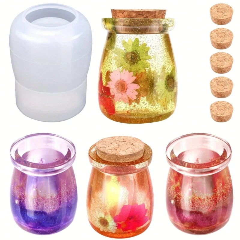

Resin Silicone Can Mold DIY Storage Bottle Candy Container Circular Can 5 Wooden Lids Candle Epoxy Casting Mold Casting Crafts