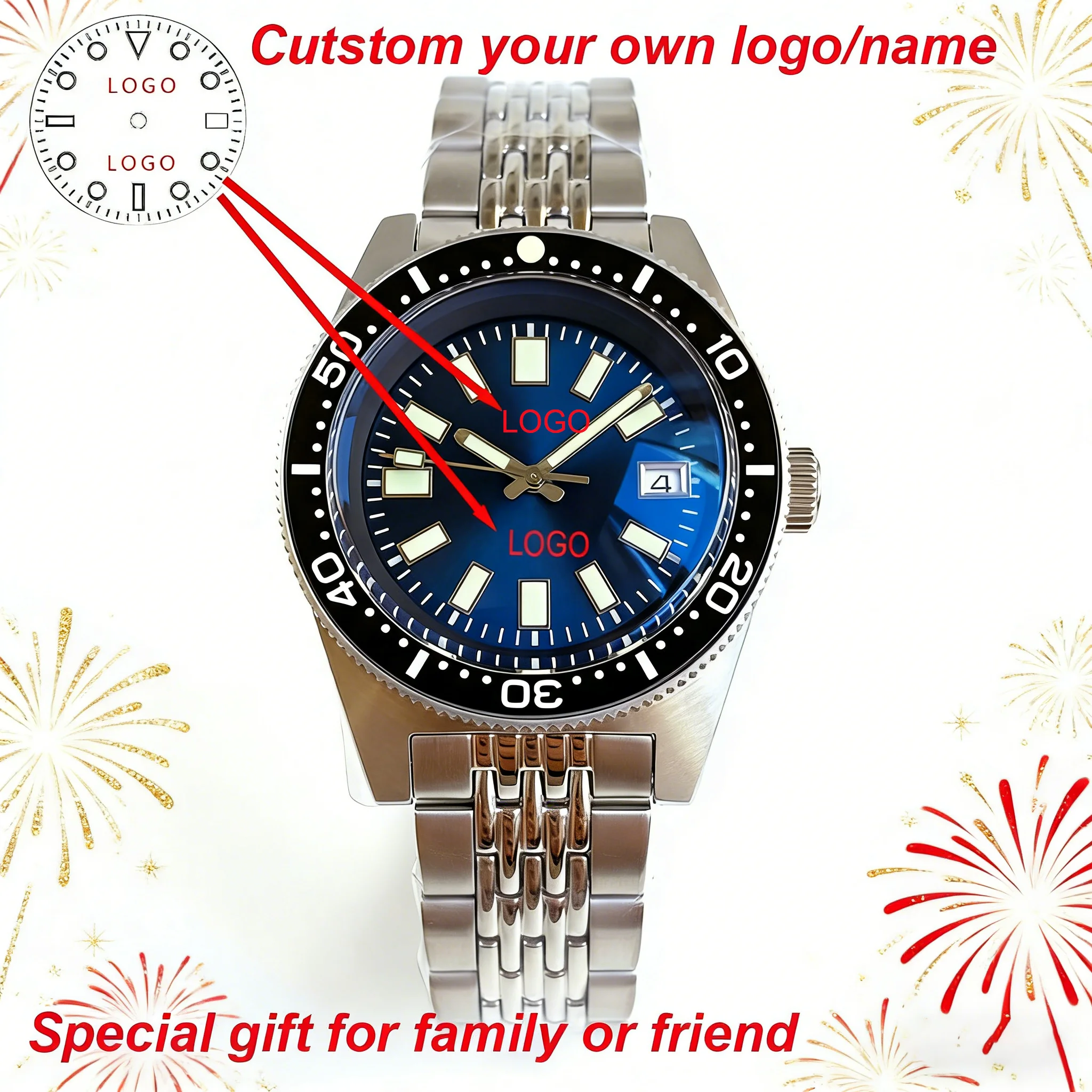 Customized Sapphire Glass Automatic Mechanical Diver Men Watch