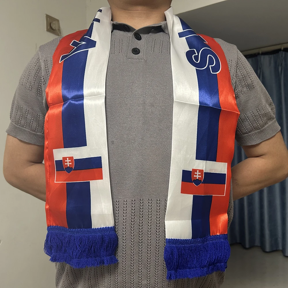 (TIKI FLAG) Slovakia Scarf 14x135cm Double-sided Printed Slovakia Flag Satin Scarf Suitable for world cup Sports Events