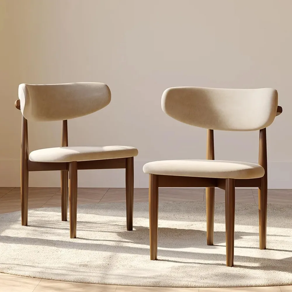 

Modern Dining Chairs Set of 2, Armless Cotton Linen Dining Chair with Sackcloth Cushions and Dark Walnut-Coloured Ash