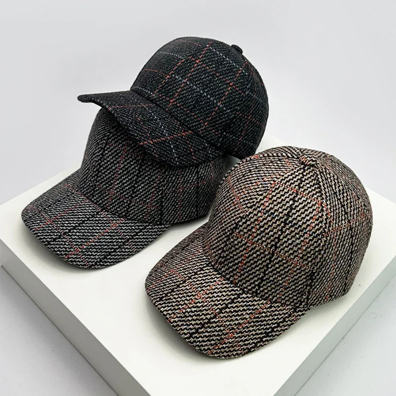 Herbst und Winter Neue Männer Frauen Warme Woll Tuch Vielseitige Baseball Caps Baumwolle Mode Lässig Retro Überprüfen Britischen Stil Trend